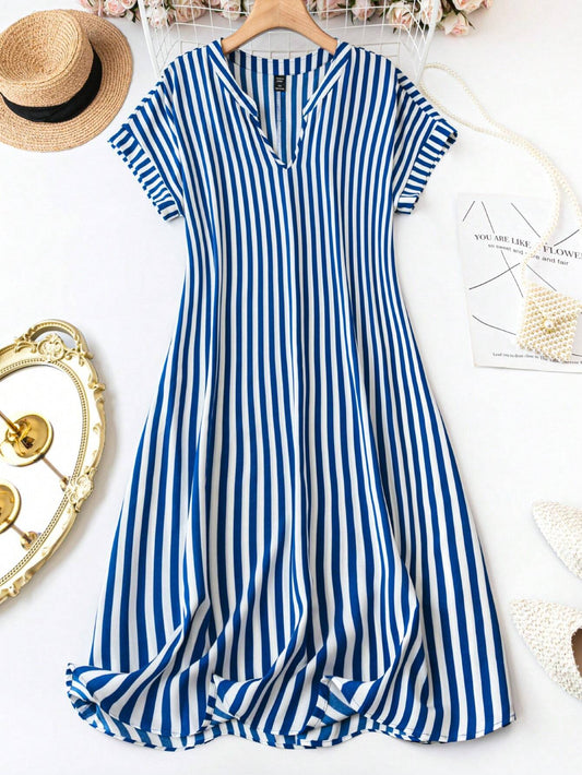 summer casual striped midi dress women India short sleeve rayon