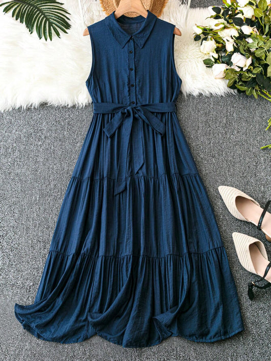 summer tiered maxi dress women India plus size belted sleeveless