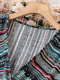 summer boho striped dress women India sleeveless waist tie flared