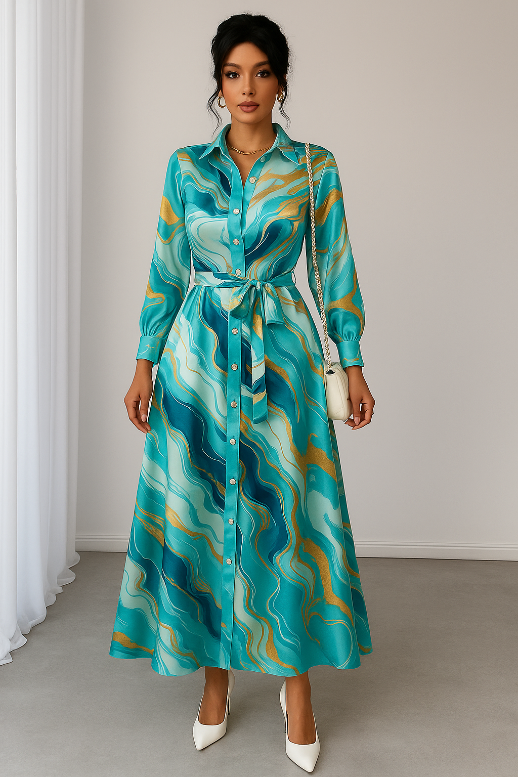 summer shirt dress women India aqua marble print breathable rayon