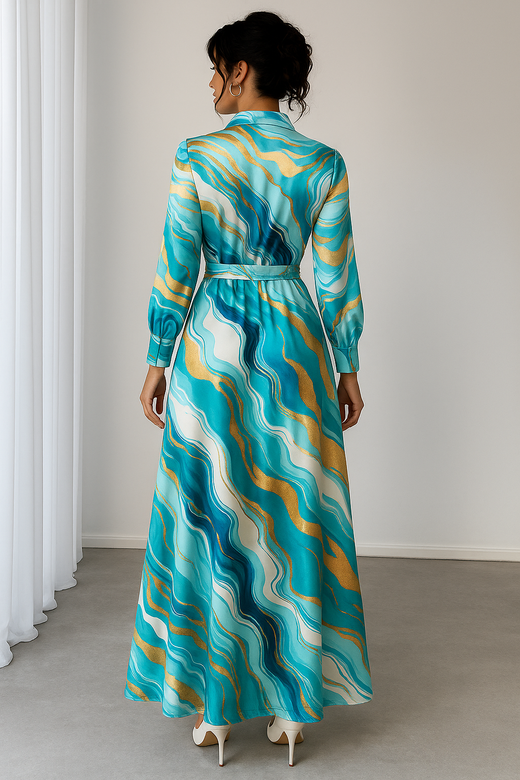 summer shirt dress women India aqua marble print breathable rayon