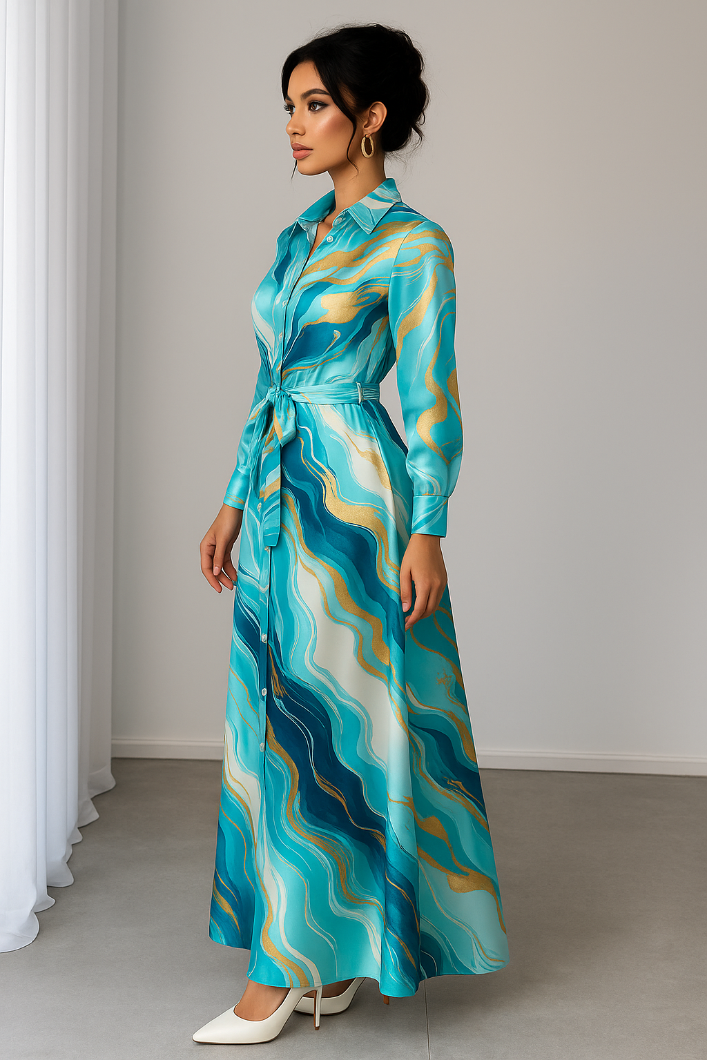 summer shirt dress women India aqua marble print breathable rayon