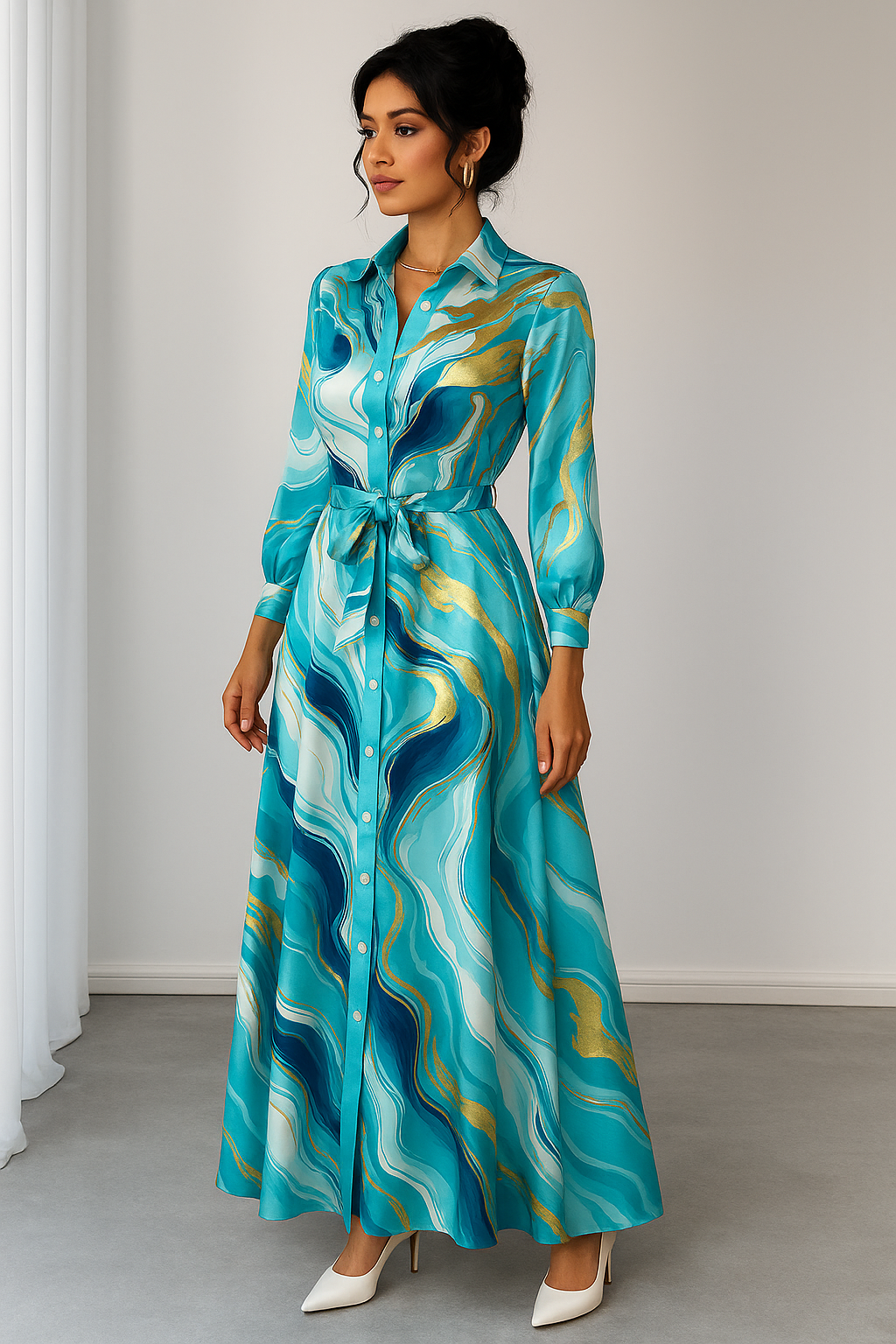 summer shirt dress women India aqua marble print breathable rayon