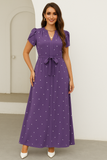 summer maxi dress women India purple heart print puff sleeve