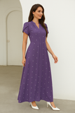 summer maxi dress women India purple heart print puff sleeve