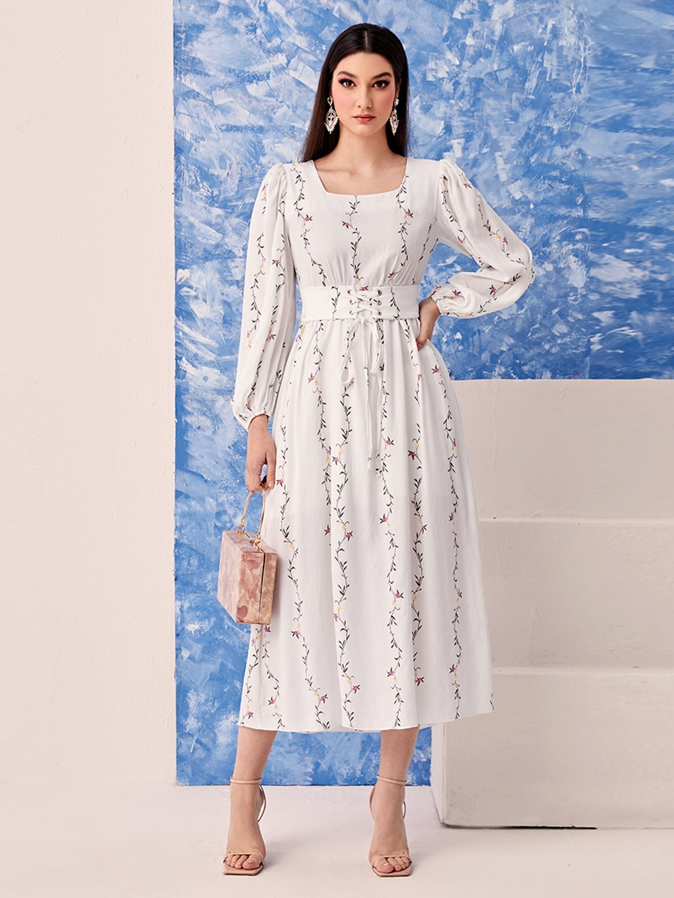 My Western  white printed tranding maxi dress My Western