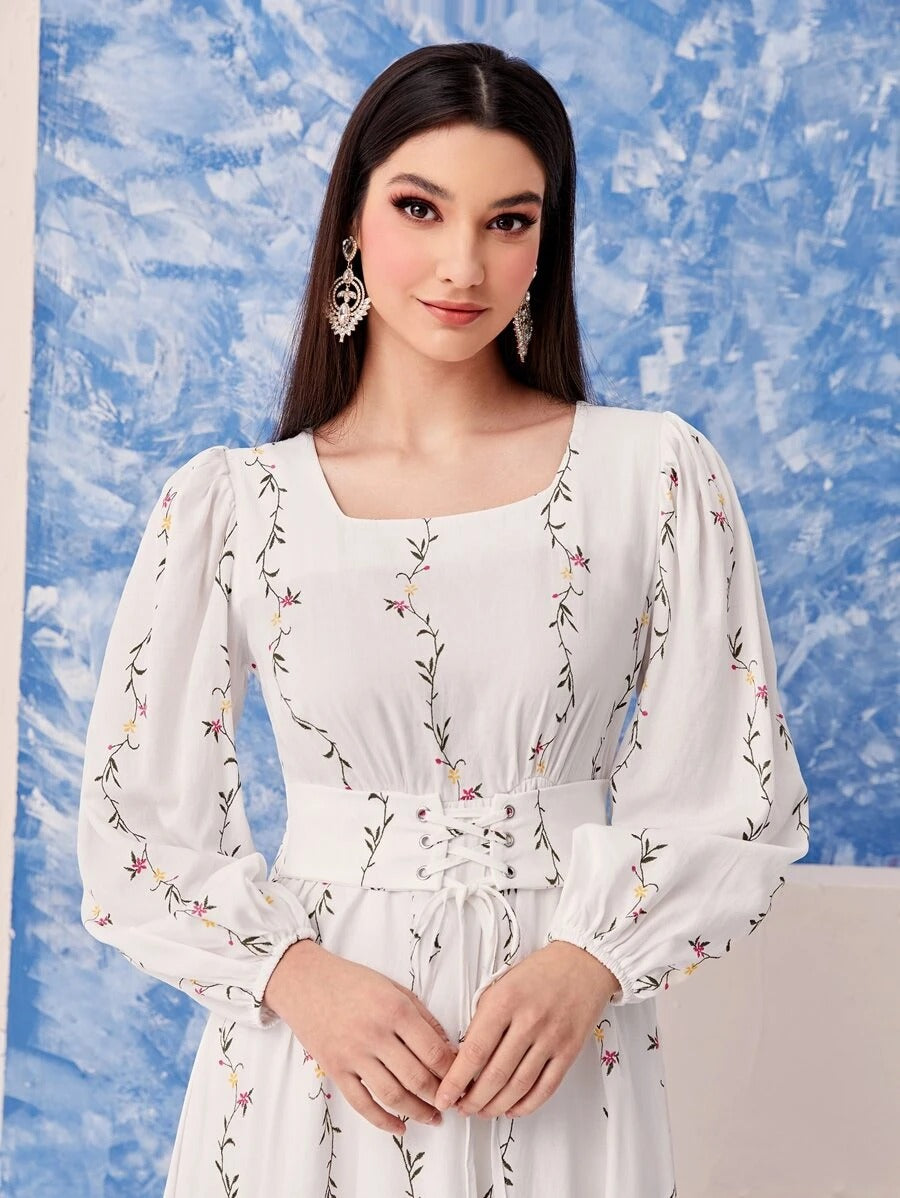 My Western  white printed tranding maxi dress My Western