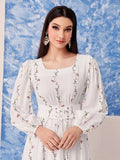 My Western  white printed tranding maxi dress My Western