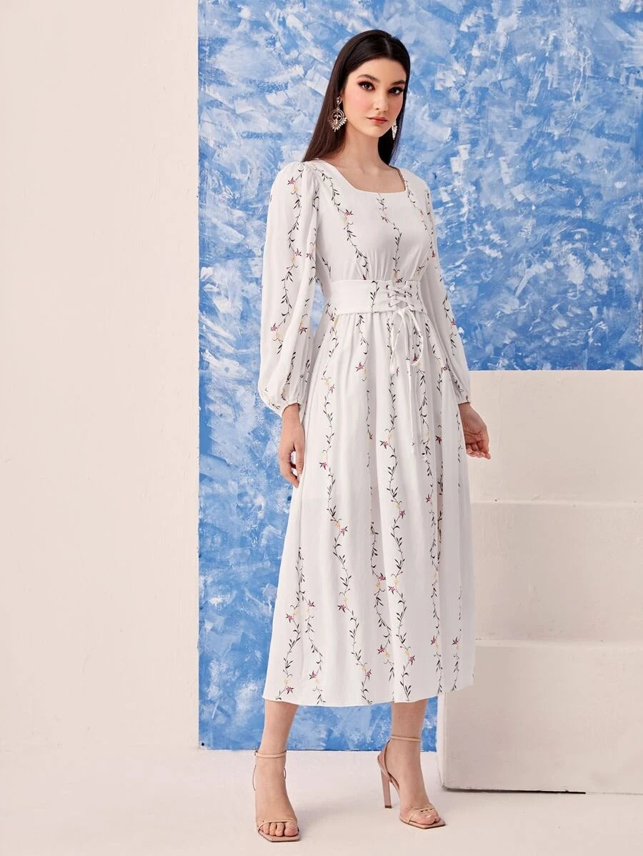 My Western  white printed tranding maxi dress My Western