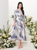 My Western Marble Print Surplice Neck Belted Dress My Western