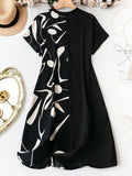 summer midi dress women India black half print cap sleeve casual