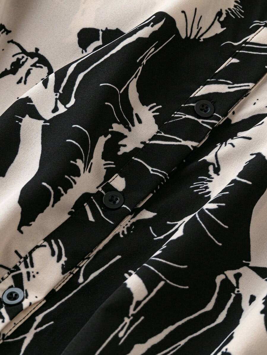 My Western Graphic Print Roll Tab Sleeve Shirt Dress My Western