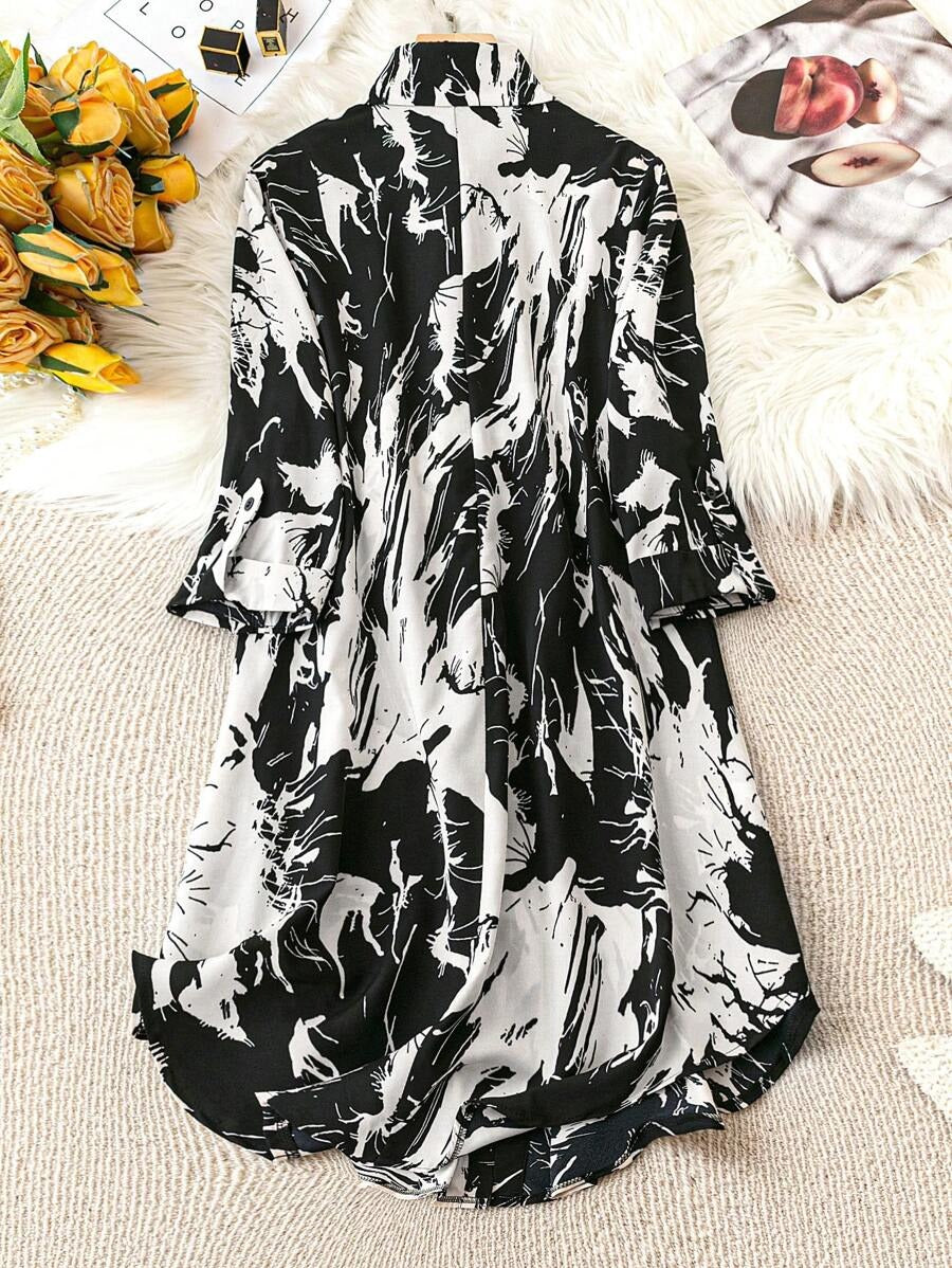 My Western Graphic Print Roll Tab Sleeve Shirt Dress My Western