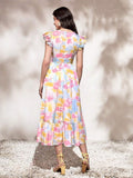My Western Round Neck Tie Ruffle Hem A Line Dress Short Sleeve Long Dress My Western