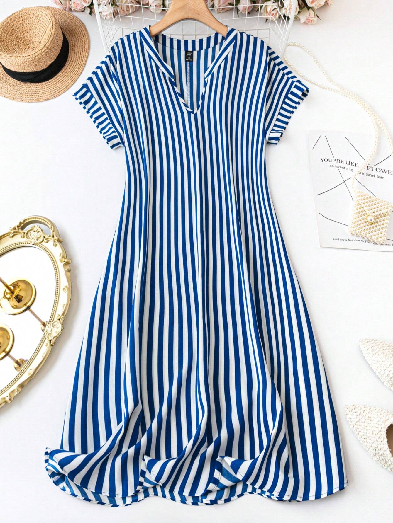 summer casual striped midi dress women India short sleeve rayon