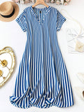 summer casual striped midi dress women India short sleeve rayon