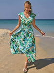 MyWestern Tropical Leaf Print Beach Maxi Dress My Western