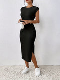 Black Ribbed Bodycon Midi Dress – By MyWestern My Western