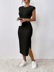 Black Ribbed Bodycon Midi Dress – By MyWestern My Western