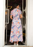 Women's Rayon Fit and Flare Printed Cap Sleeve V-Neck Casual Maxi Dress My Western