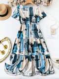 My Western Women's Elegant Plaid & Print V-Neck Short Sleeve Summer Dress My Western