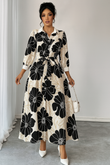 floral summer dress women India monochrome black white midi