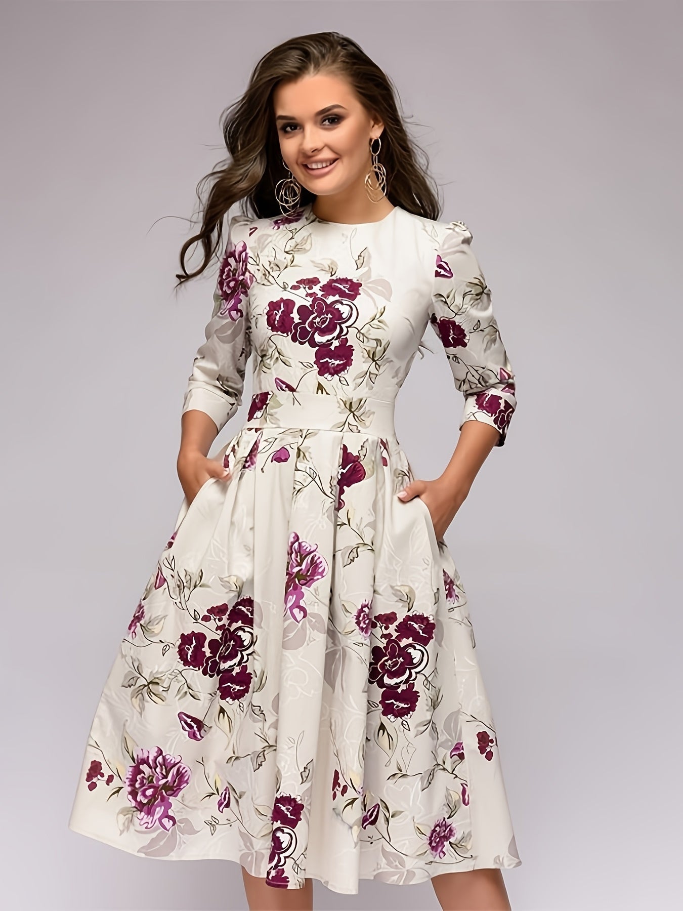 MyWestern Women Elegant Floral Print Half Sleeve Midi Dress My Western