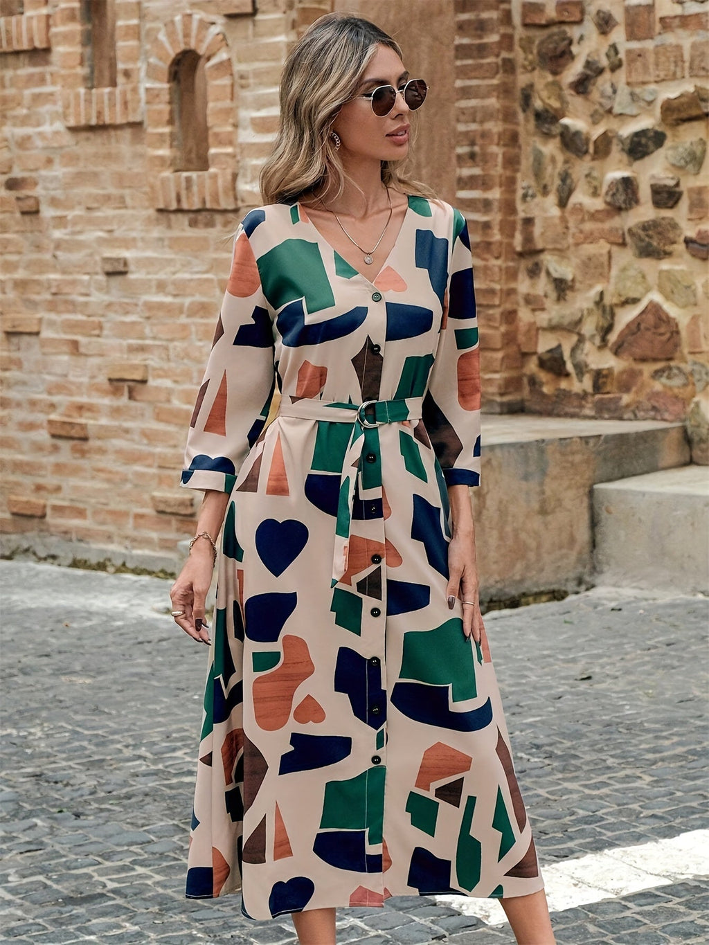 MyWestern Geo Print Belted Dress MyWestern