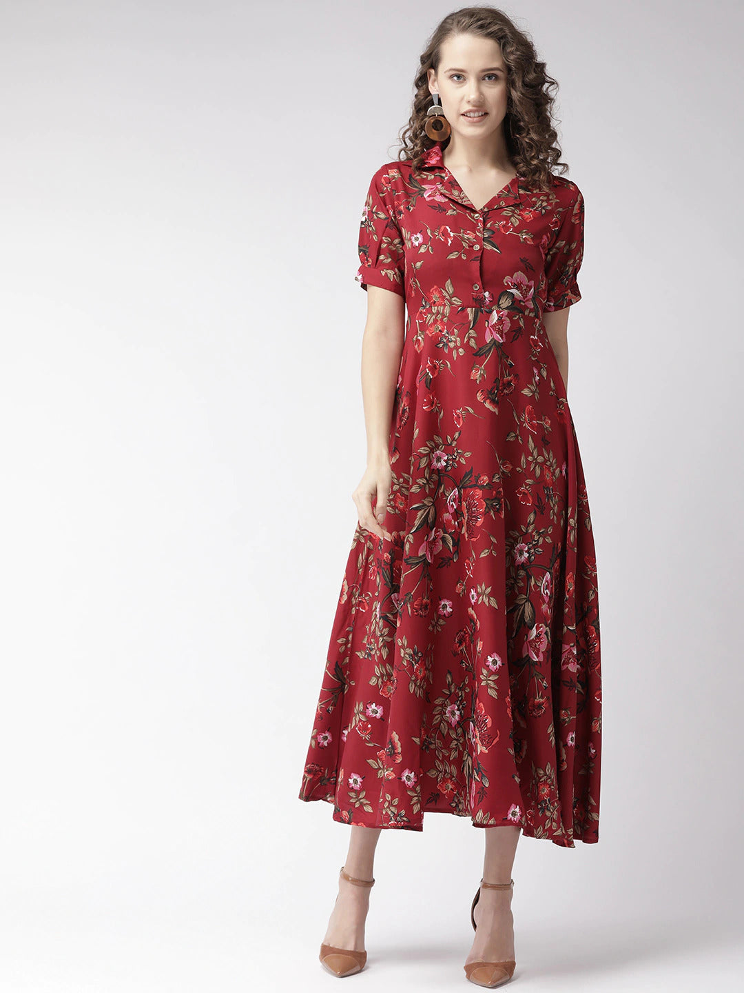 My Western Crepe Floral Printed Full Length Fit & Flared Western Maxi Dress My Western
