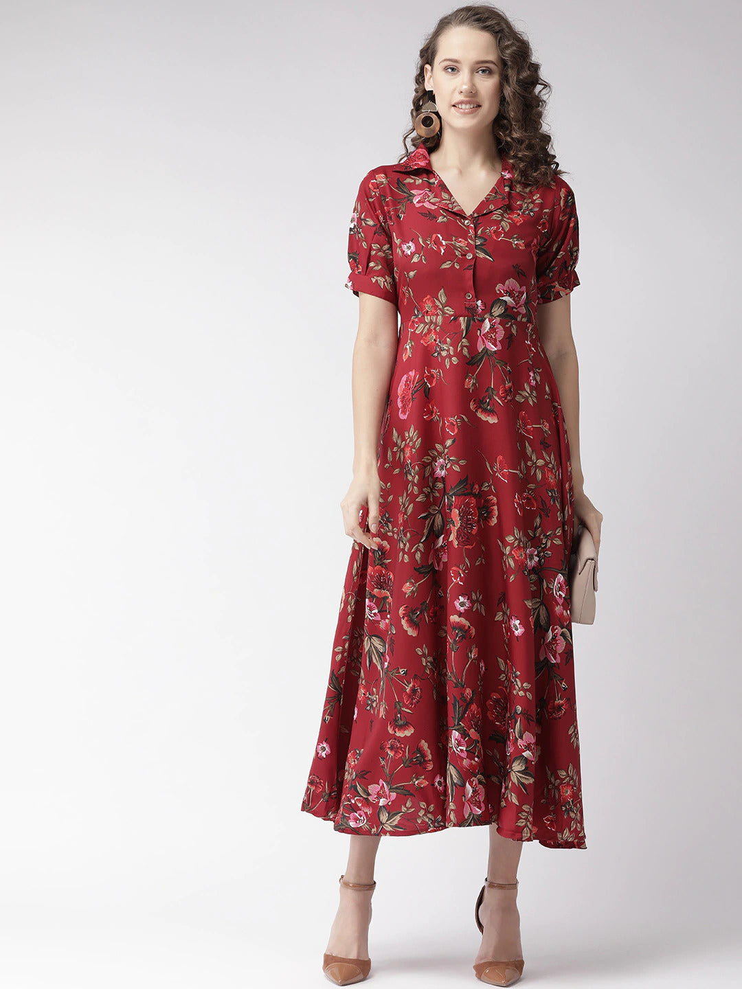 My Western Crepe Floral Printed Full Length Fit & Flared Western Maxi Dress My Western