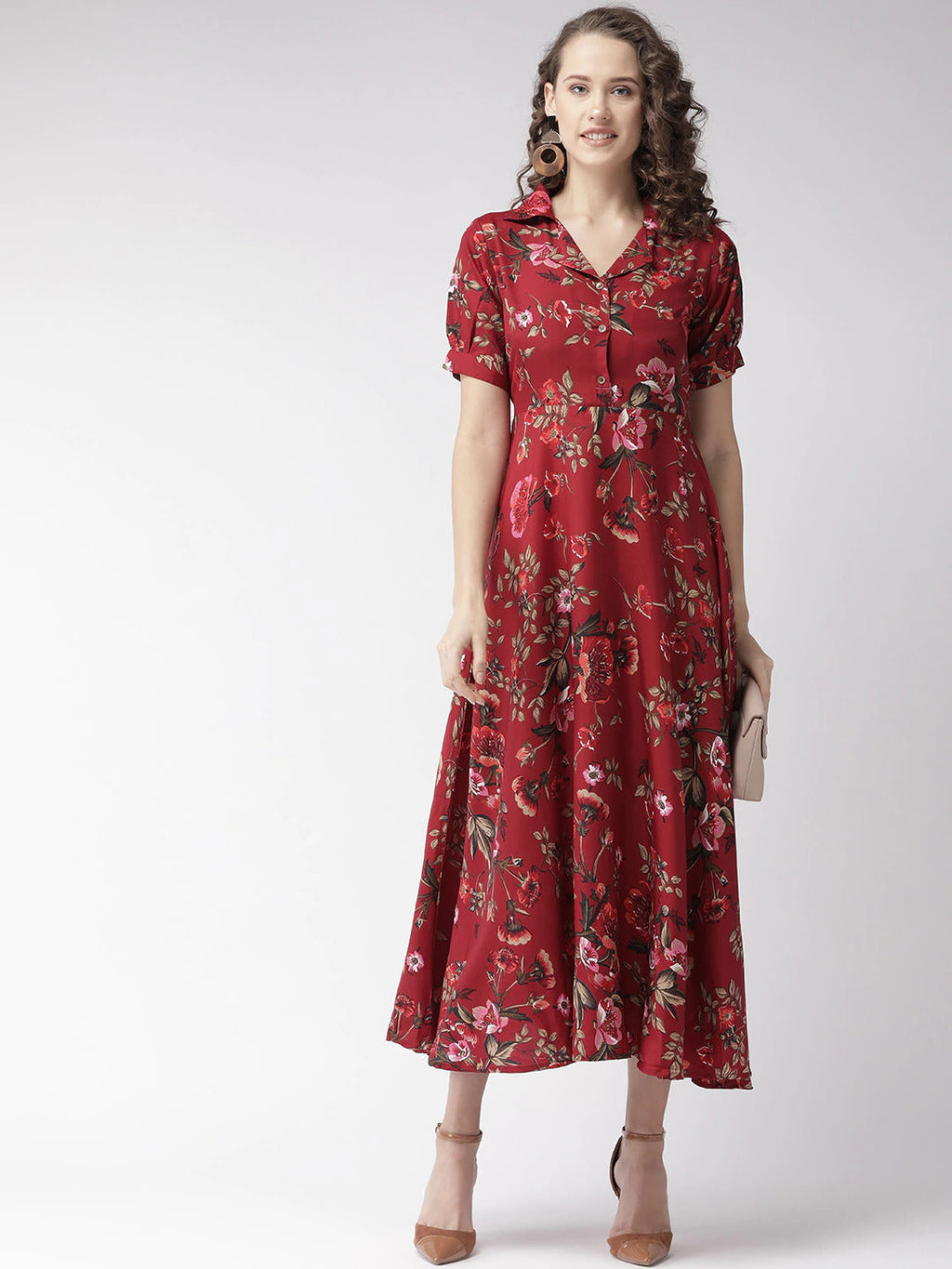 My Western Crepe Floral Printed Full Length Fit & Flared Western Maxi Dress My Western