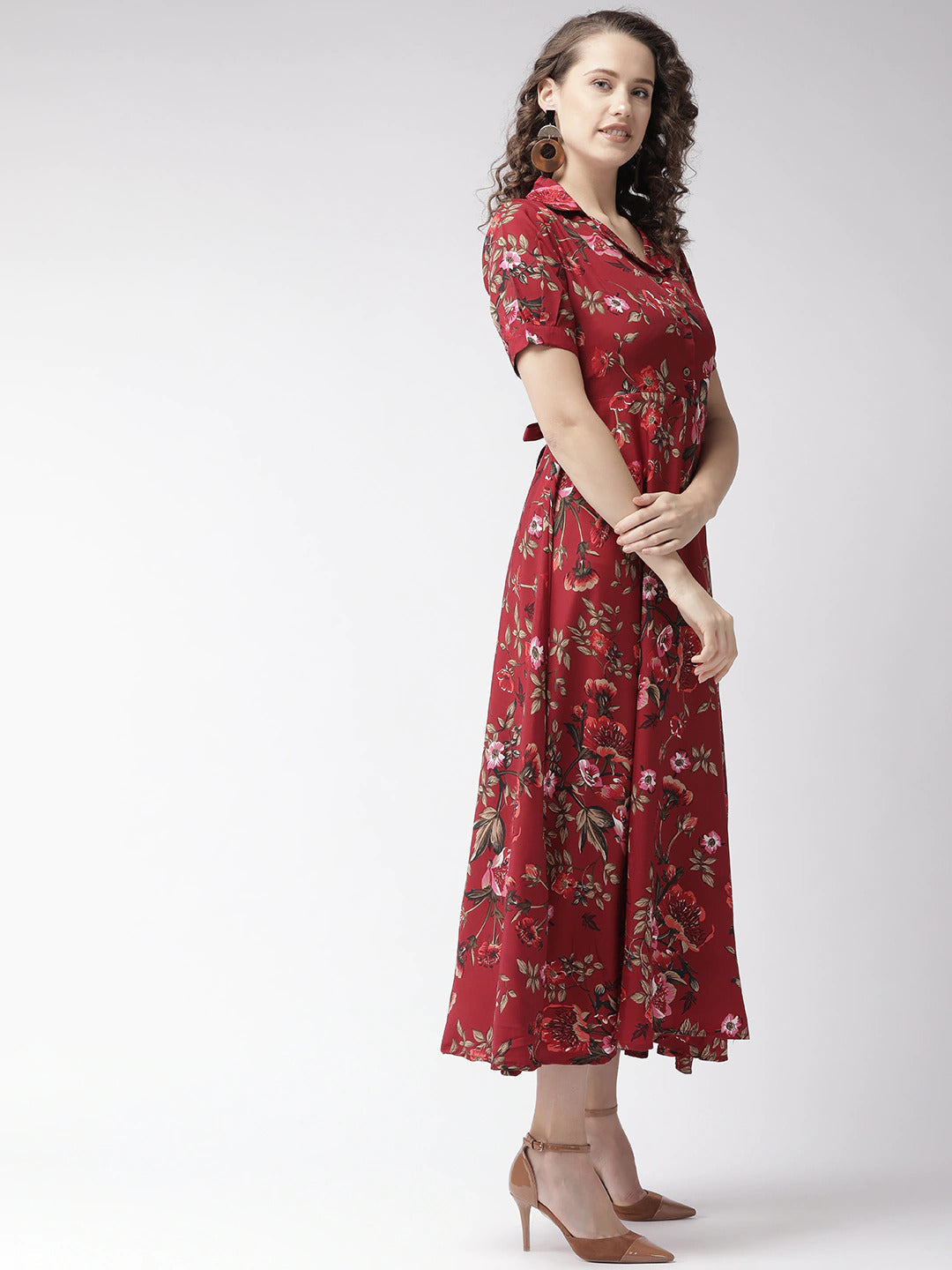 My Western Crepe Floral Printed Full Length Fit & Flared Western Maxi Dress My Western