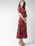 My Western Crepe Floral Printed Full Length Fit & Flared Western Maxi Dress My Western