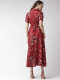 My Western Crepe Floral Printed Full Length Fit & Flared Western Maxi Dress My Western