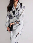 MyWestern Women's Fall Elegant Floral Print Lantern Sleeve Long Dress My Western