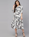 My Western Women's Crepe Floral Printed Ruffled Western Maxi Dress My Western