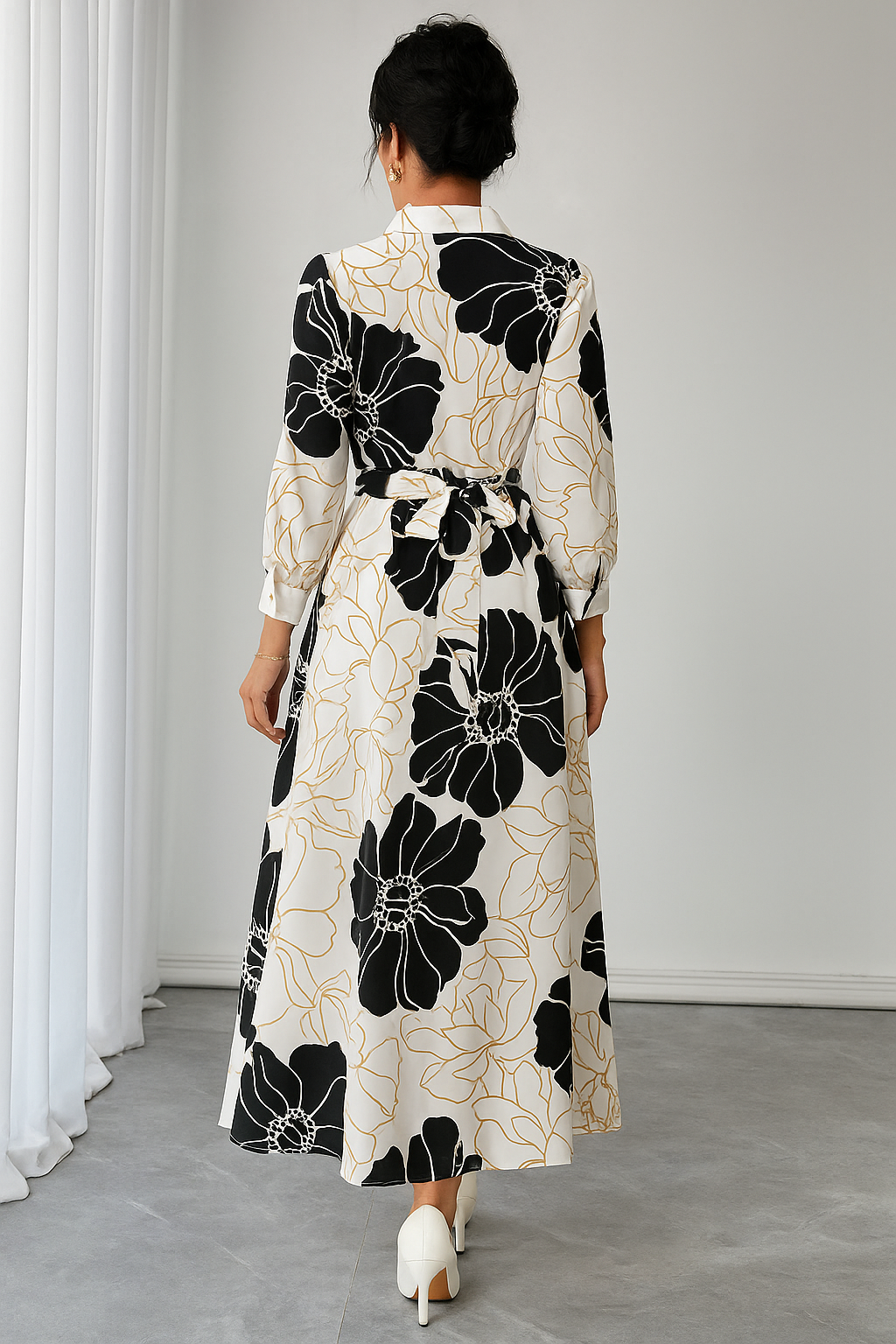floral summer dress women India monochrome black white midi
