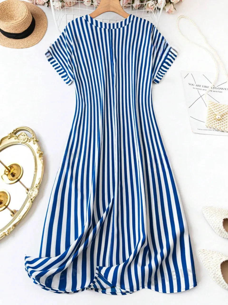 summer casual striped midi dress women India short sleeve rayon
