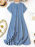 summer casual striped midi dress women India short sleeve rayon