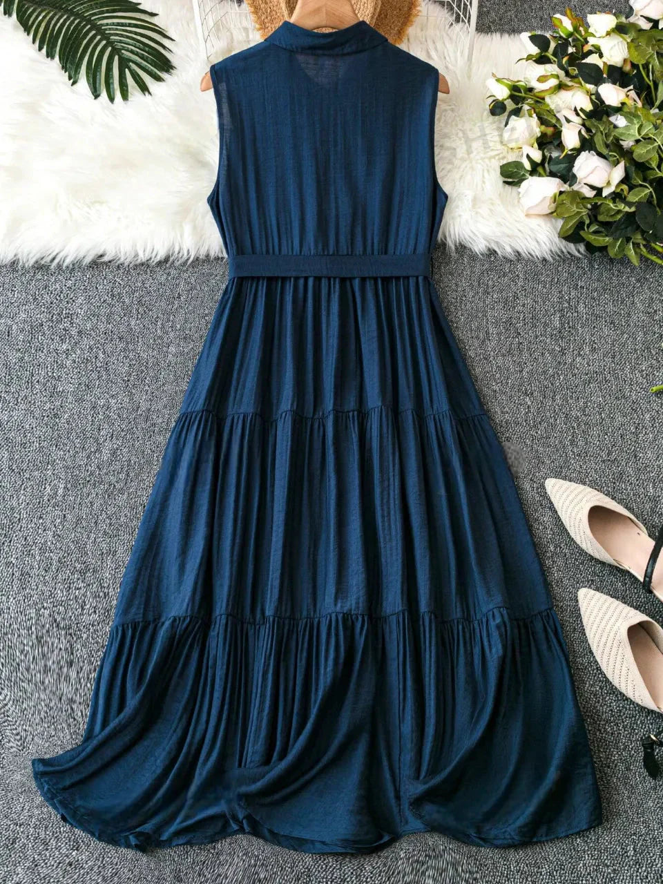 summer tiered maxi dress women India plus size belted sleeveless