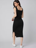My Western Women's Black One Piece Dresses |Knee-Length Dress | Bodycon Western Dress for Women| Midi Short Dress My Western