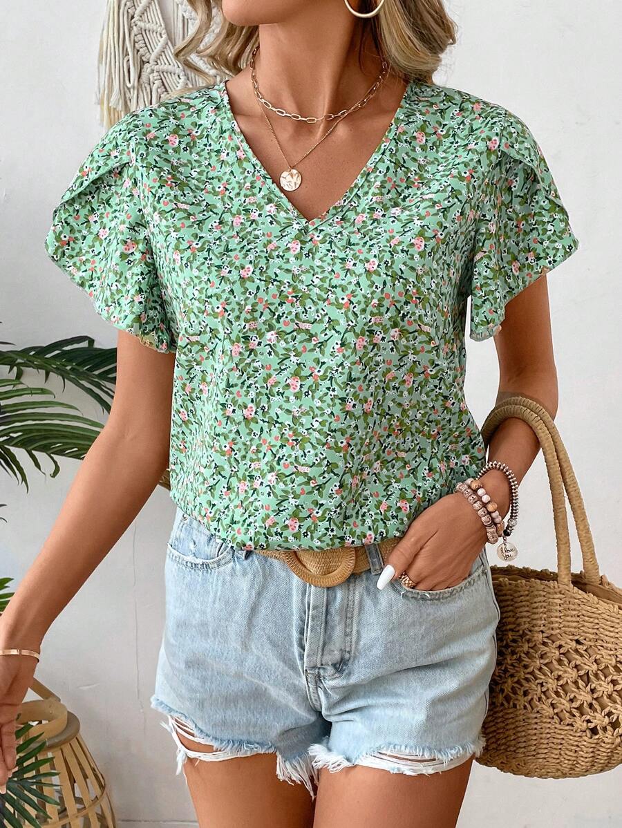 MyWesternPrint Rolled-Up Short Sleeves Round Neckline Relaxed Fit Top For Women & Girls WesternLove