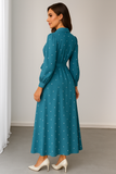 Western World Teal-Blue Heart Print Maxi Shirt Dress