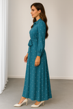 Western World Teal-Blue Heart Print Maxi Shirt Dress