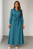 Western World Teal-Blue Heart Print Maxi Shirt Dress