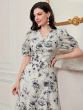 My Western Cotton Fit and Flare Printed Cap Sleeve Coller-Neck Casual Maxi Dress My Western