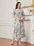 My Western Cotton Fit and Flare Printed Cap Sleeve Coller-Neck Casual Maxi Dress My Western