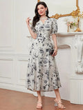 My Western Cotton Fit and Flare Printed Cap Sleeve Coller-Neck Casual Maxi Dress My Western