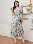 My Western Cotton Fit and Flare Printed Cap Sleeve Coller-Neck Casual Maxi Dress My Western