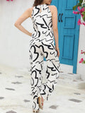 My Western Rayon Sketch Graphic Wide Leg Sleeveless Casual Top Trouser Set My Western